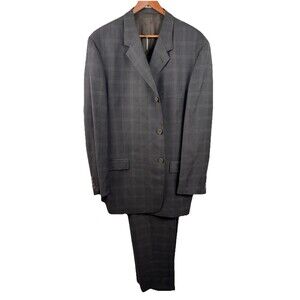 Perry Ellis Portfolio Suit Jacket Wool Mens Charcoal Gray Glen Plaid Windowpane